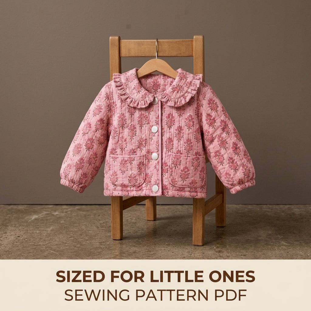 Kids Ruffle Collar Jacket Sewing Pattern PDF – Quilted Child's Jacket with Snaps