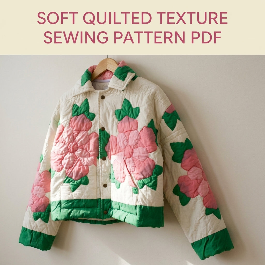 Rose Appliqué Quilted Jacket Sewing Pattern PDF – Cropped Quilt Jacket with Flowers