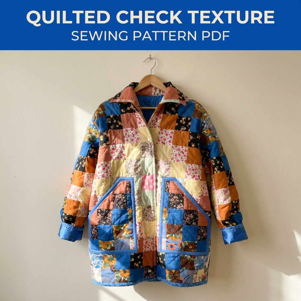 Squares Patchwork Jacket Sewing Pattern PDF – Checkerboard Squares Quilted Jacket