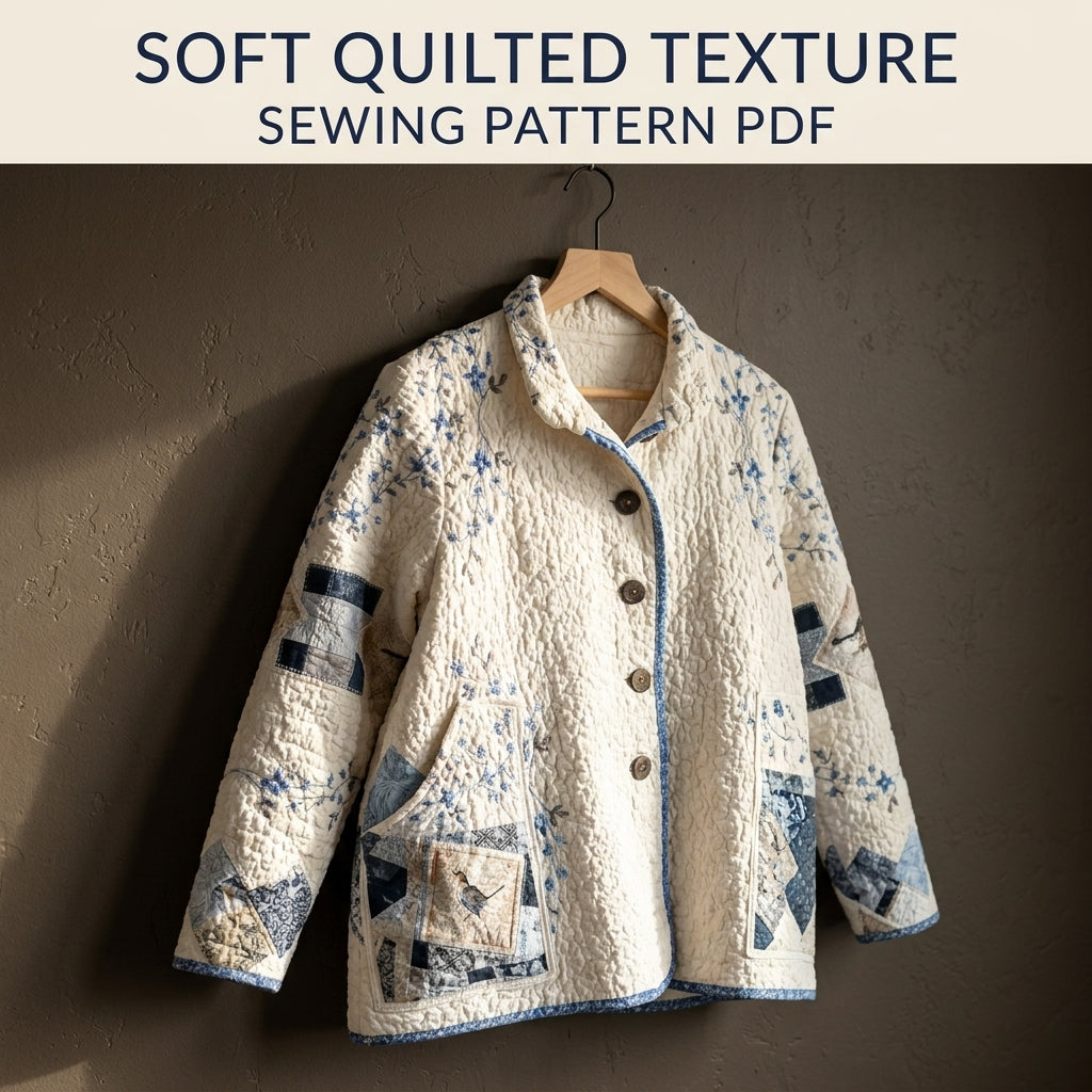 Blue Vine Patchwork Quilt Jacket Sewing Pattern PDF – Relaxed Quilted Jacket