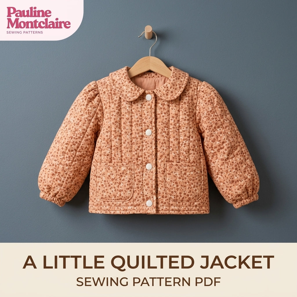Children's Quilted Collar Jacket Sewing Pattern PDF – Girls' Collar Jacket with Puff Sleeves and Patch Pockets