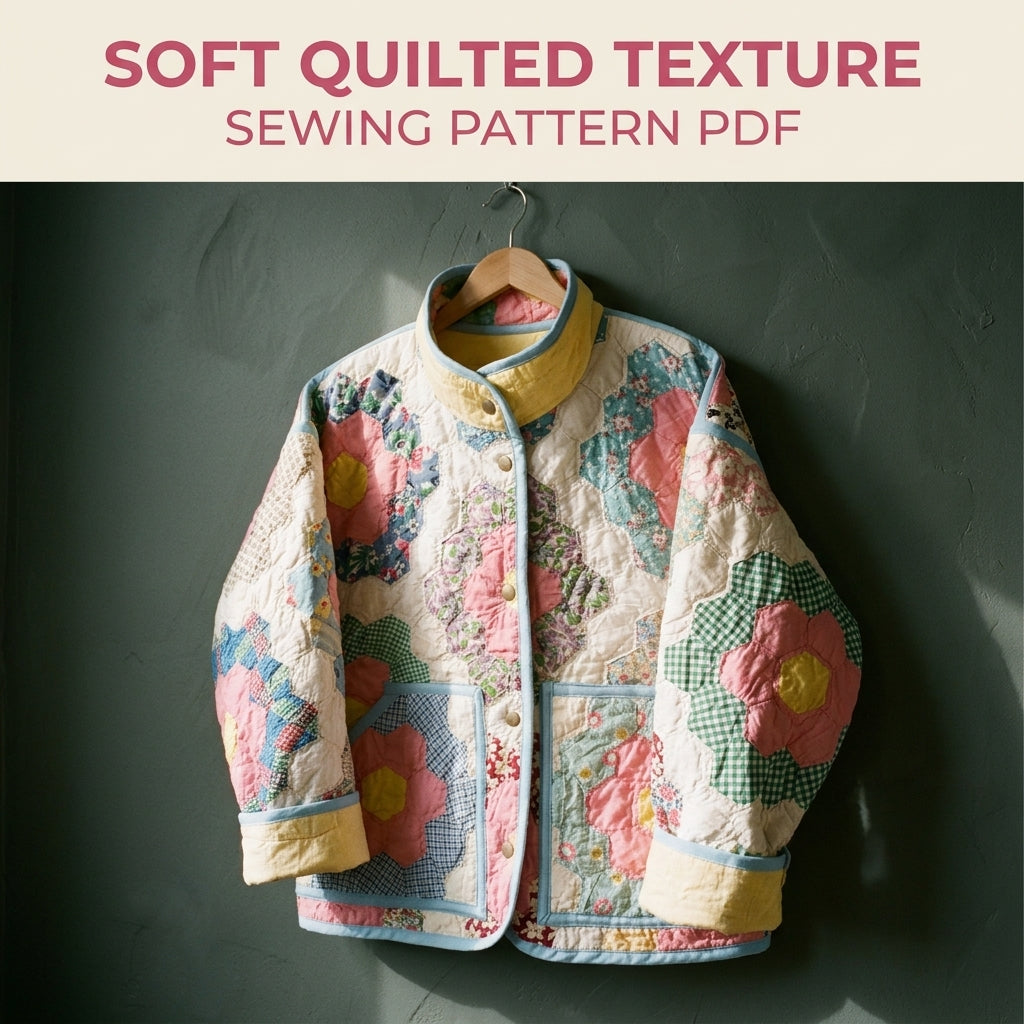 Hexagon Flower Garden Quilt Jacket Sewing Pattern PDF – Upcycled Quilt Coat