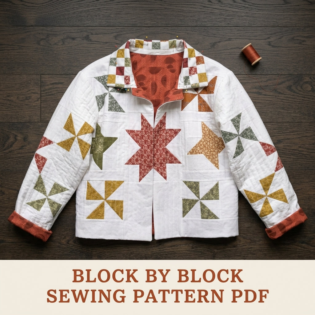 Autumn Star and Pinwheel Jacket Sewing Pattern PDF – Quilted Jacket with Back Medallion