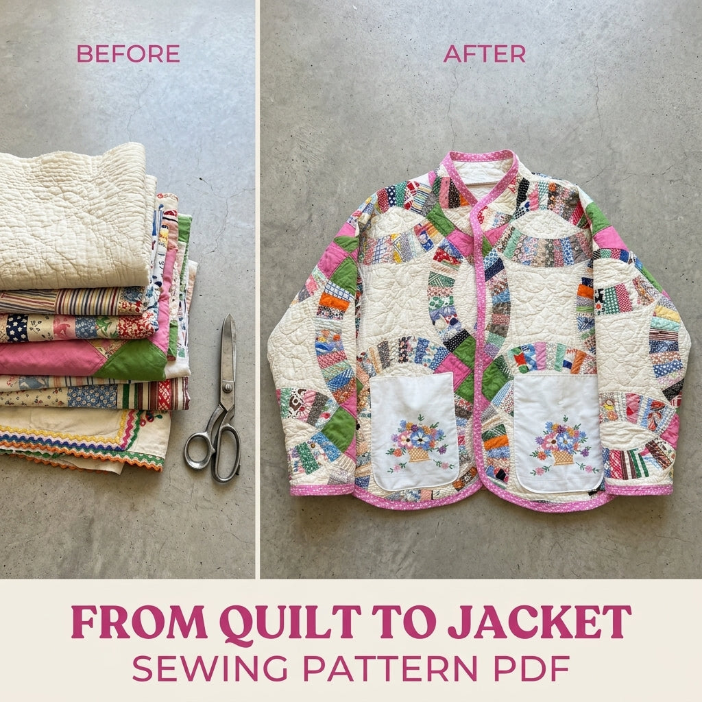 Double Wedding Ring Quilt Jacket Sewing Pattern PDF – Boxy Jacket from a Vintage Quilt