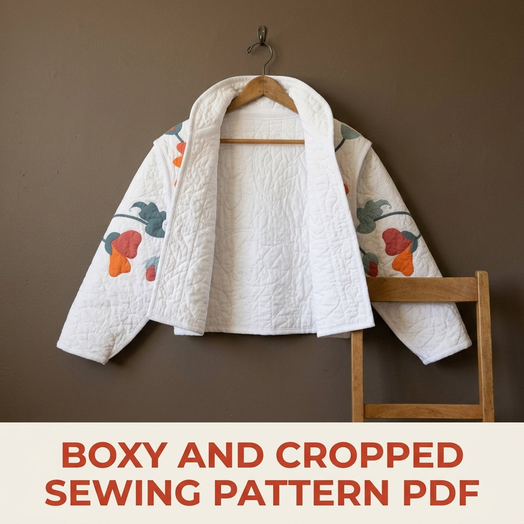 Poppy Appliqué Quilted Jacket Sewing Pattern PDF – White Quilt Jacket with Flower Back