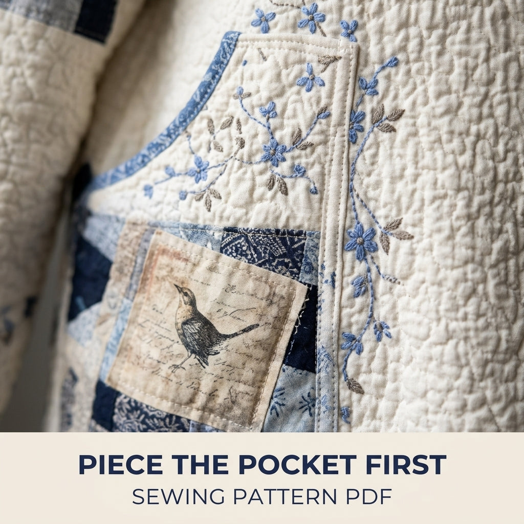 Blue Vine Patchwork Quilt Jacket Sewing Pattern PDF – Relaxed Quilted Jacket