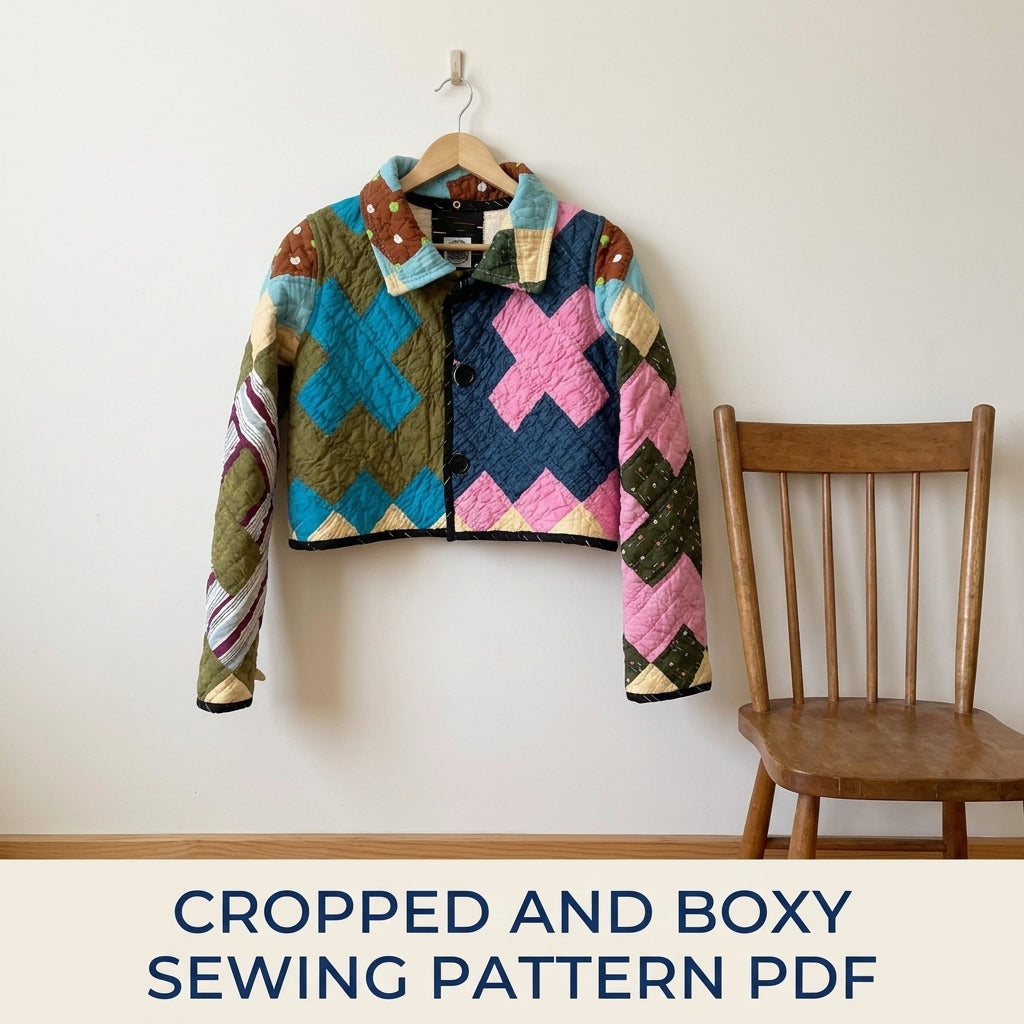 Cropped Plus Quilt Jacket Sewing Pattern PDF – Boxy Jacket from a Vintage Quilt