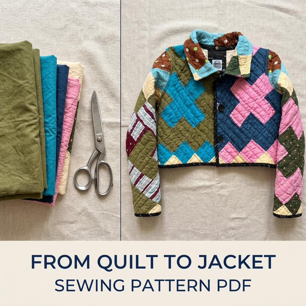 Cropped Plus Quilt Jacket Sewing Pattern PDF – Boxy Jacket from a Vintage Quilt