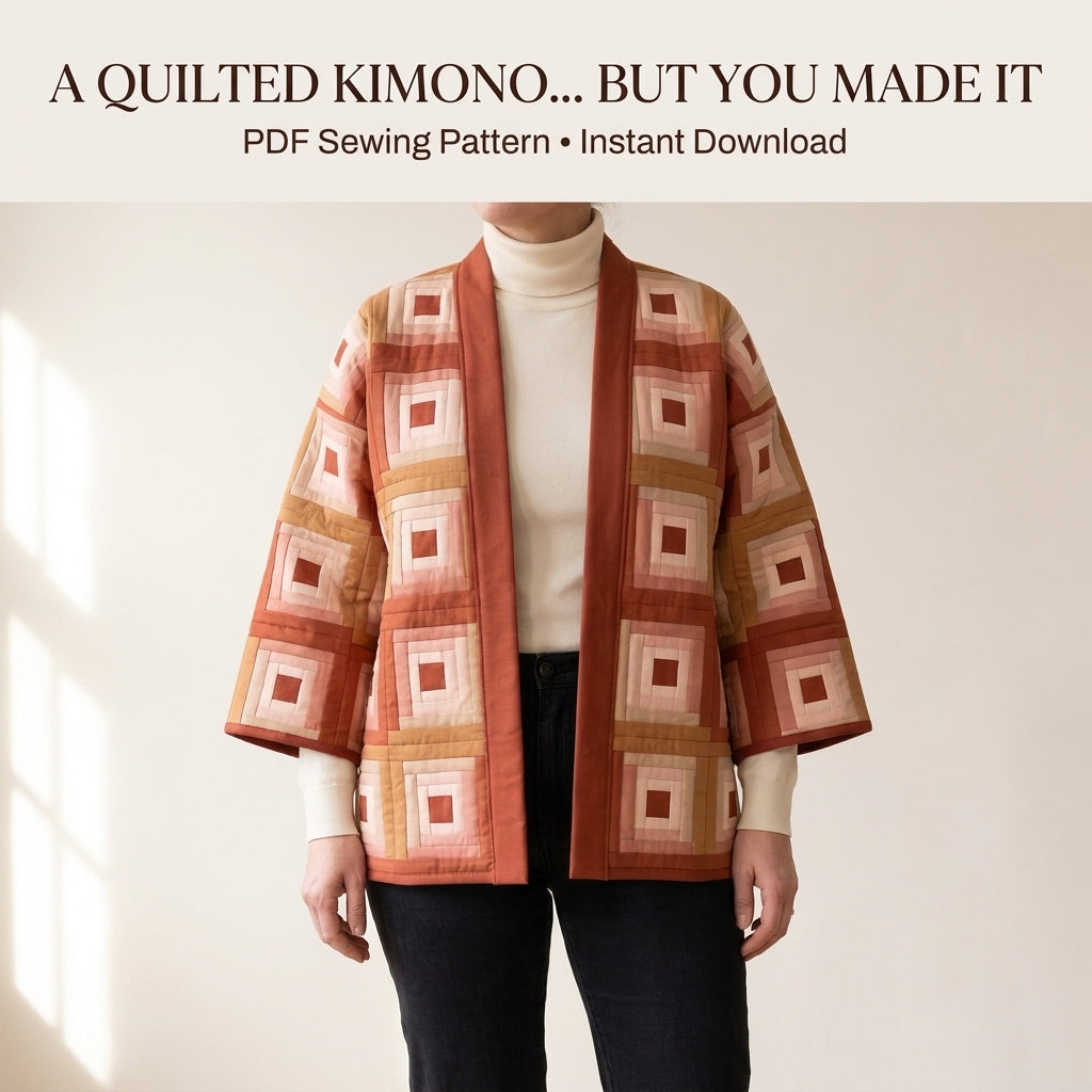 Quilted Kimono Jacket Sewing Pattern – Log Cabin Patchwork Jacket