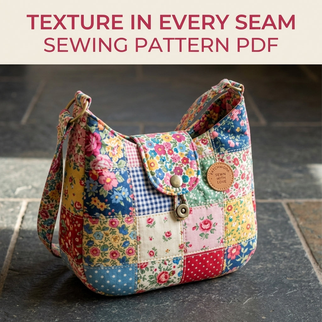 Floral Patchwork Hobo Bag Sewing Pattern PDF – Scrap Quilt Shoulder Bag