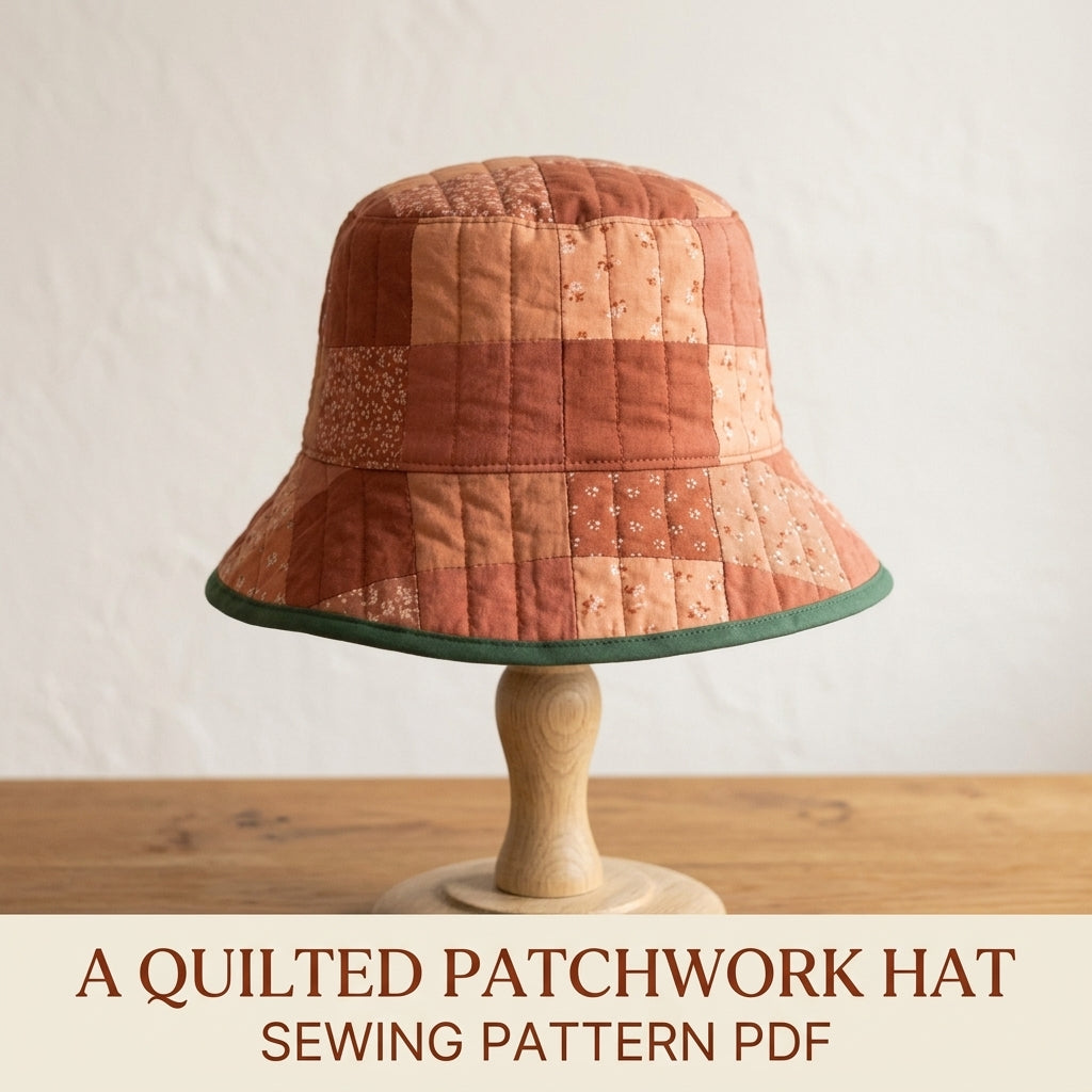 Quilted Bucket Hat Sewing Pattern PDF – Patchwork Quilt Bucket Hat with Bound Brim