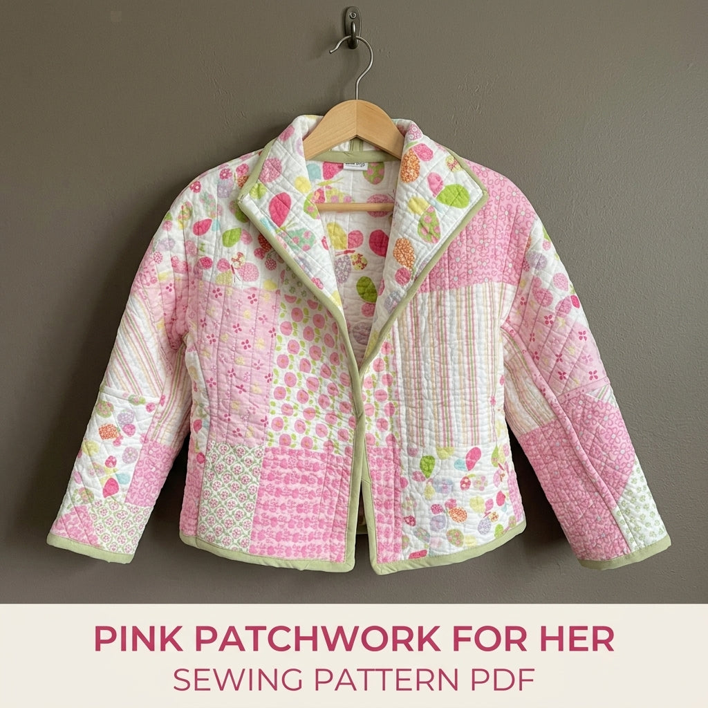 Girls Pink Patchwork Quilted Jacket Sewing Pattern PDF – Kids Quilt Coat