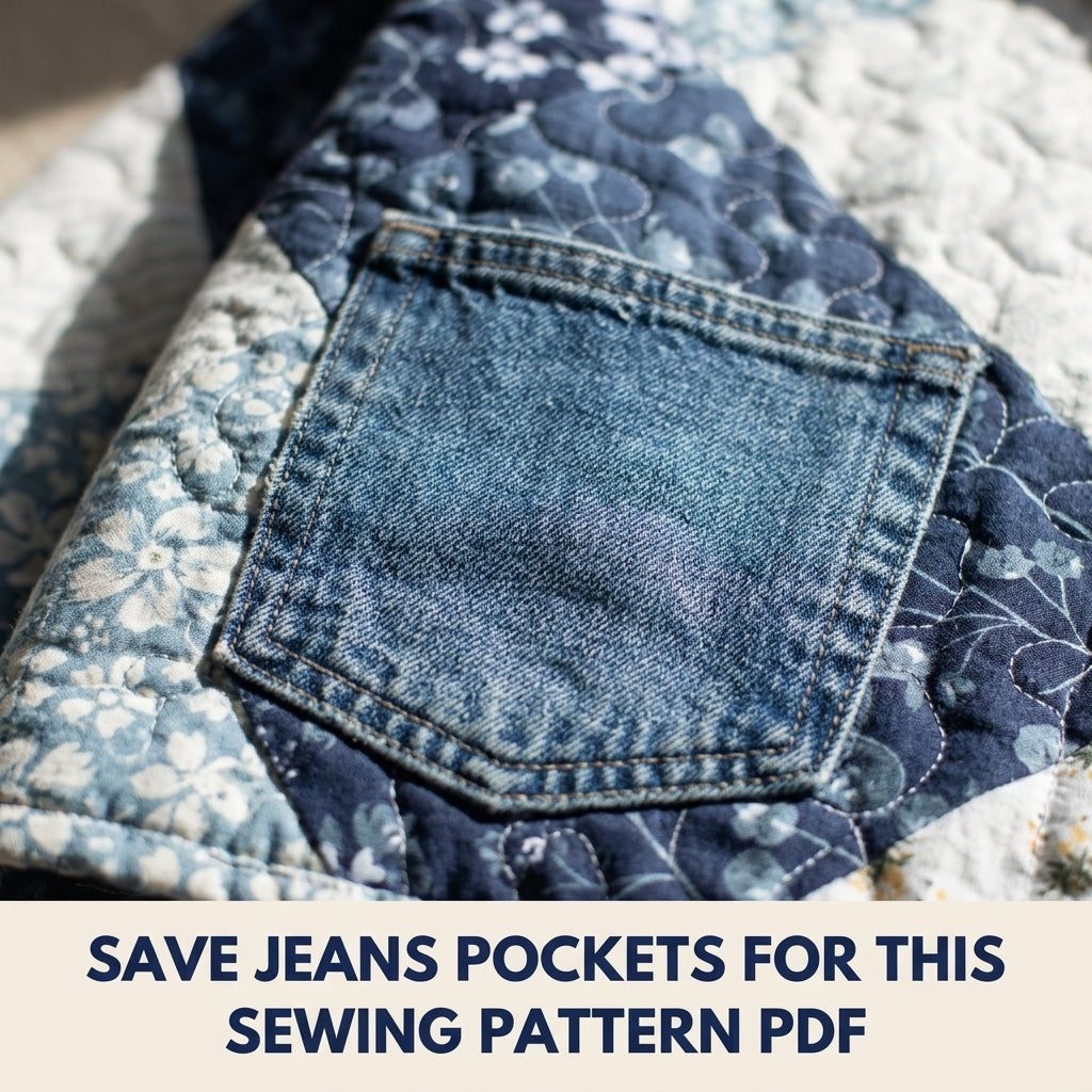 Cropped Blue Patchwork Jacket Sewing Pattern PDF – Quilted Jacket with Denim Pockets