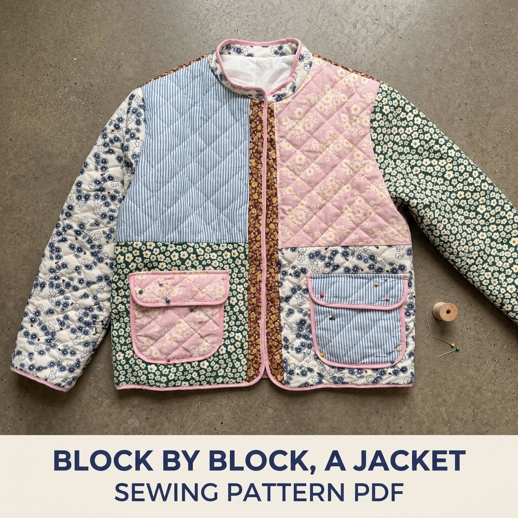 Toggle Patchwork Quilted Jacket Sewing Pattern PDF – Boxy Scrap Quilt Jacket