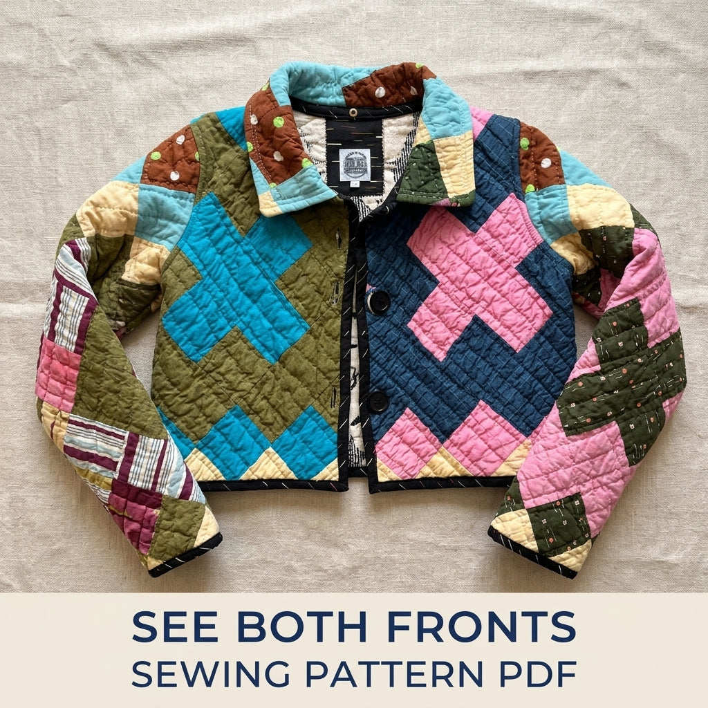 Cropped Plus Quilt Jacket Sewing Pattern PDF – Boxy Jacket from a Vintage Quilt