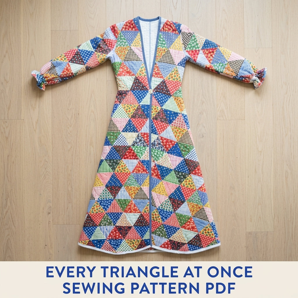Triangle Patchwork Quilted Robe Sewing Pattern PDF – Floor-Length Calico Quilt Robe
