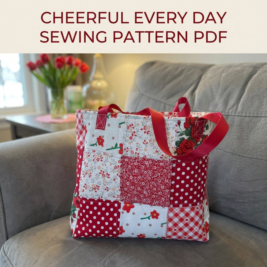 Red Patchwork Tote Sewing Pattern PDF – Easy Nine Patch Tote Bag