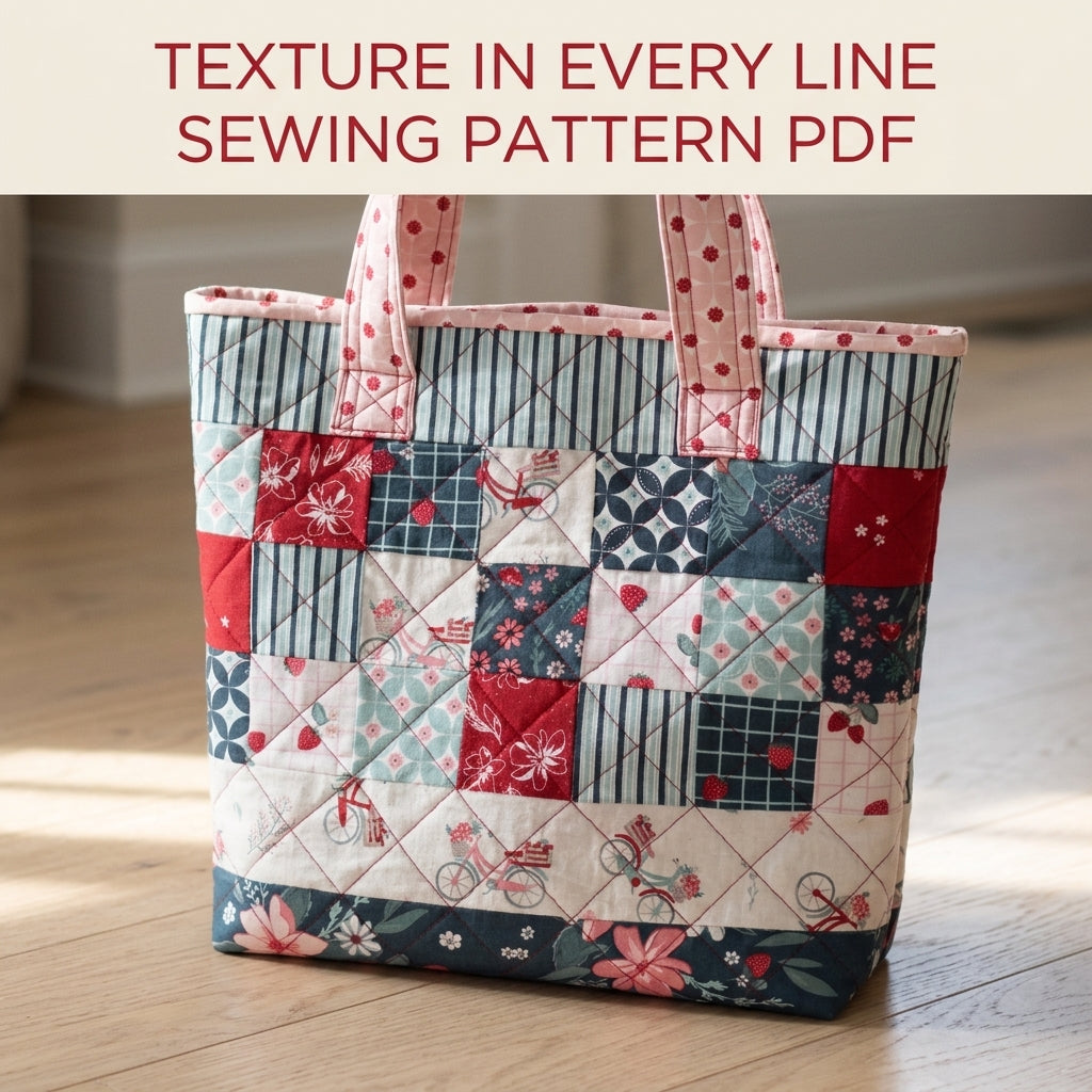 Quilted Patchwork Market Tote Sewing Pattern PDF – Charm Square Tote Bag