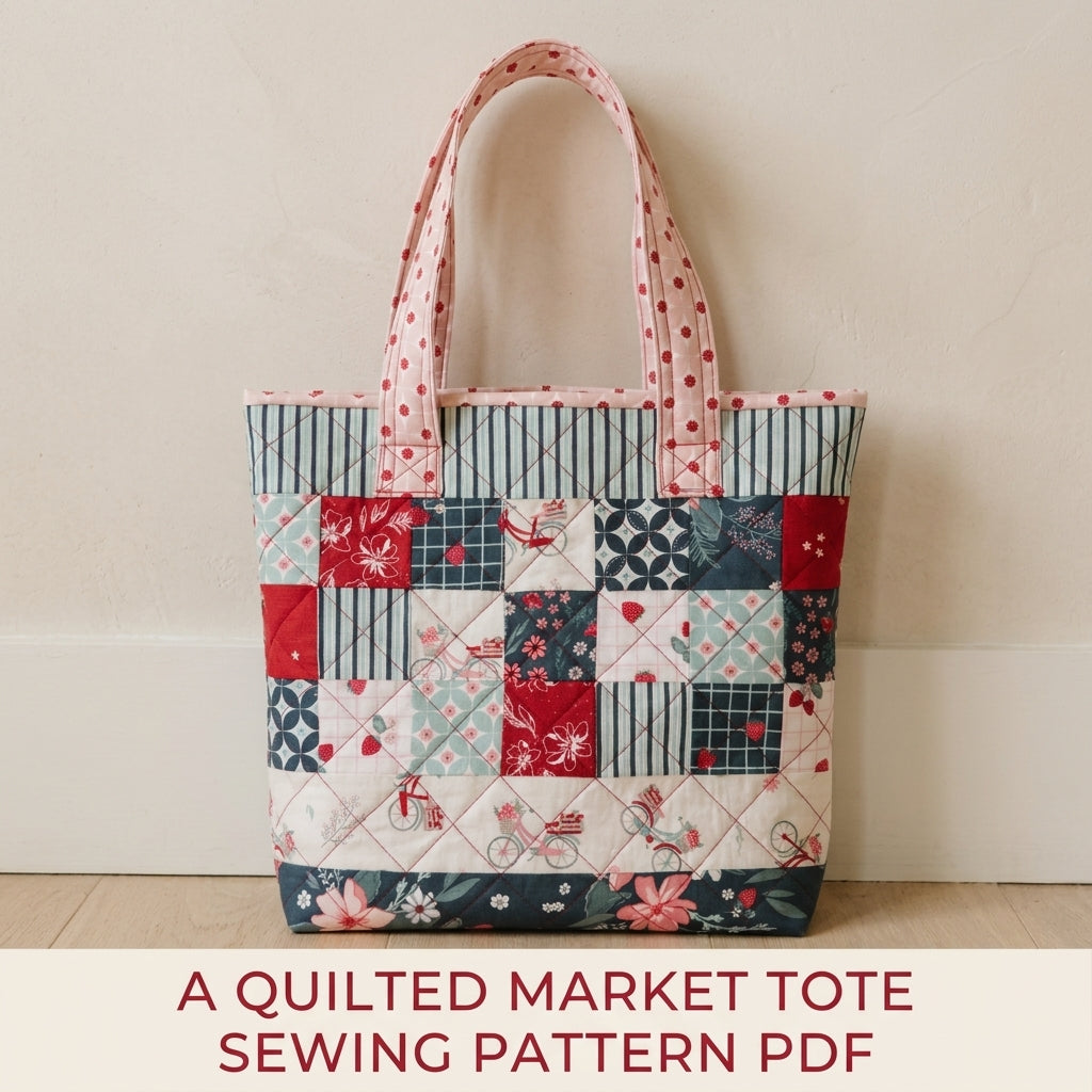 Quilted Patchwork Market Tote Sewing Pattern PDF – Charm Square Tote Bag