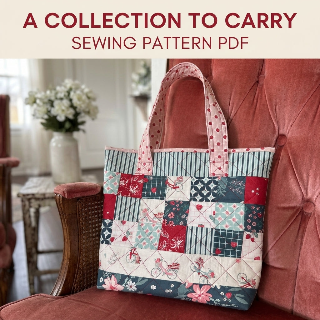 Quilted Patchwork Market Tote Sewing Pattern PDF – Charm Square Tote Bag
