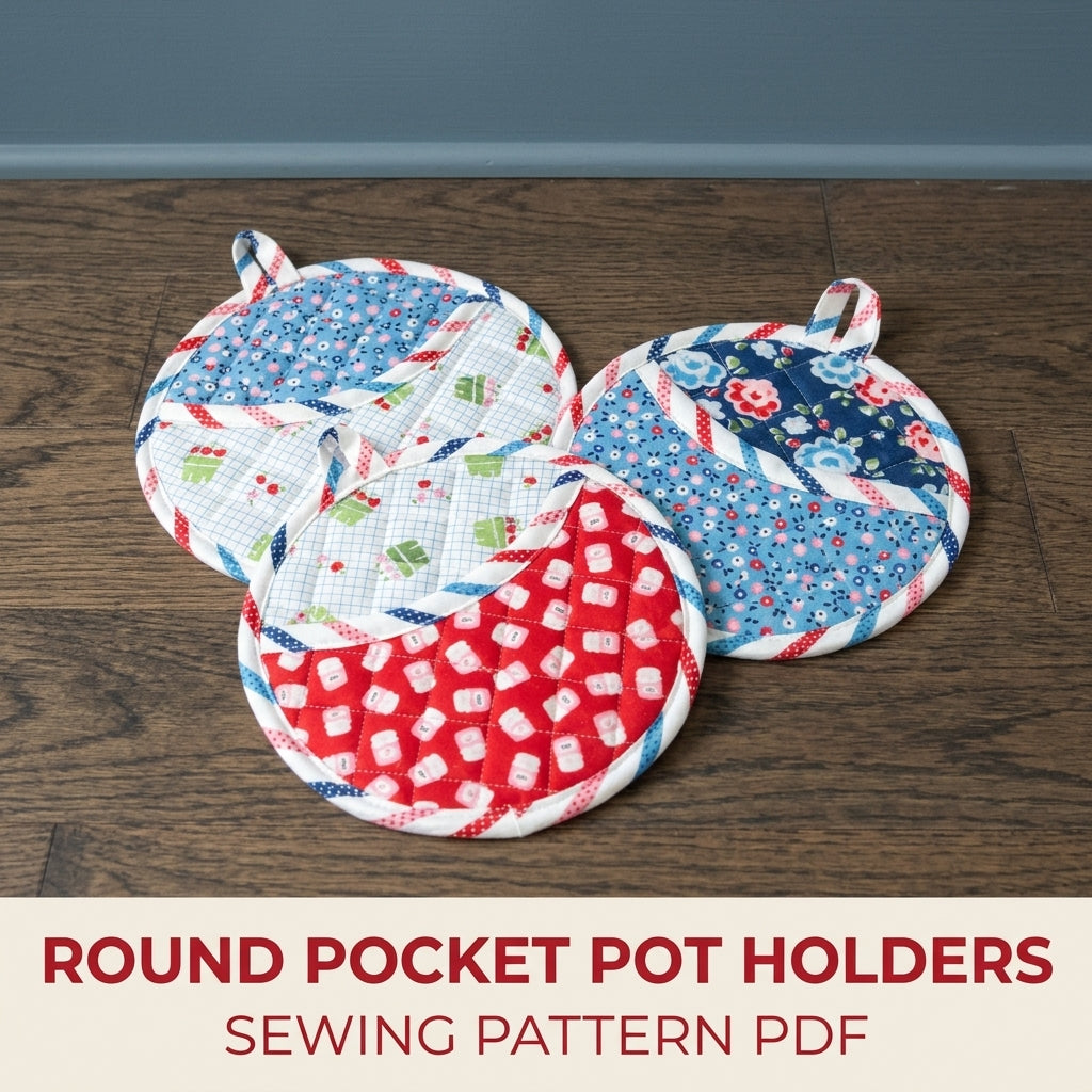 Round Pocket Pot Holder Sewing Pattern PDF – Quilted Pot Holder Set