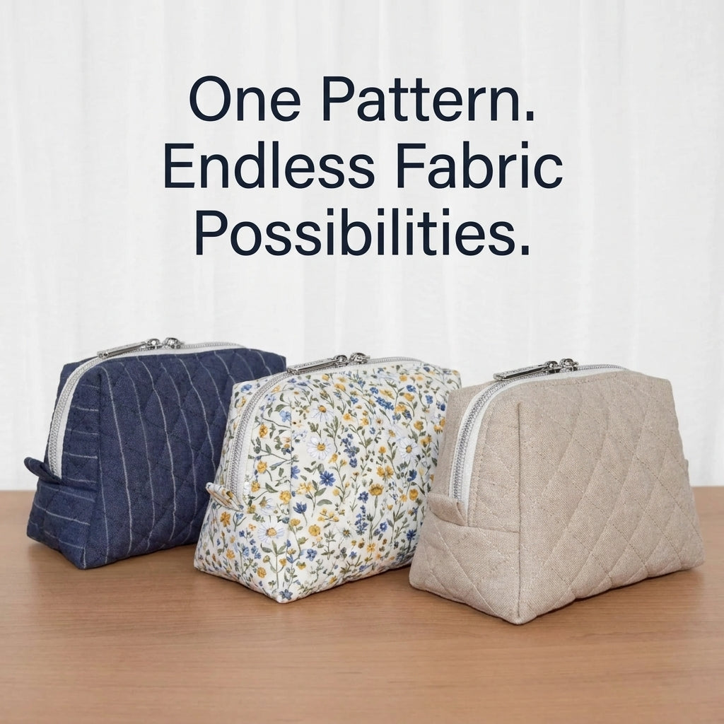 Quilted Zip Pouch Sewing Pattern — Boxy Makeup Bag in Two Sizes, Beginner Friendly, PDF Download