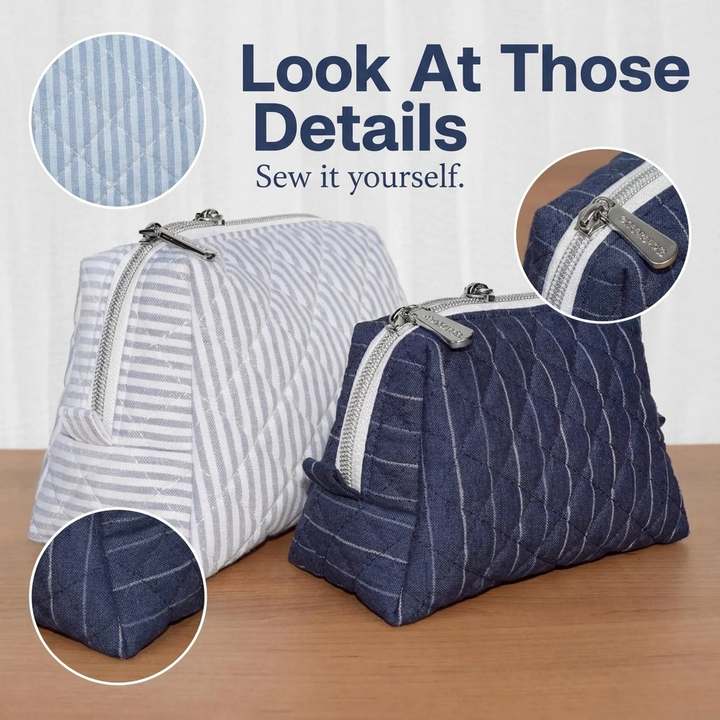 Quilted Zip Pouch Sewing Pattern — Boxy Makeup Bag in Two Sizes, Beginner Friendly, PDF Download