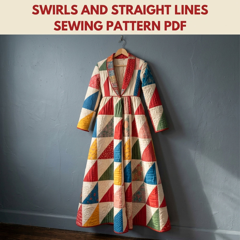 Patchwork Quilted Robe Coat Sewing Pattern PDF – Floor-Length Half-Squ