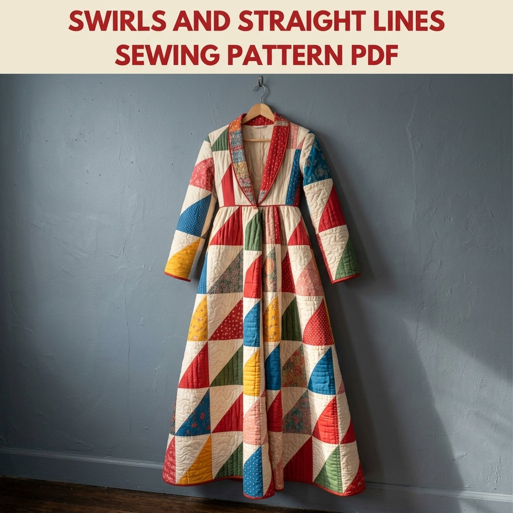 Patchwork Quilted Robe Coat Sewing Pattern PDF – Floor-Length Half-Square Triangle Quilt Coat