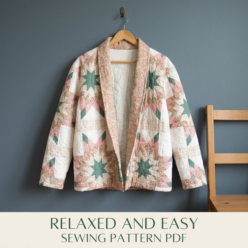 Star Quilt Shawl Collar Jacket Sewing Pattern PDF – Upcycled Quilt Jacket