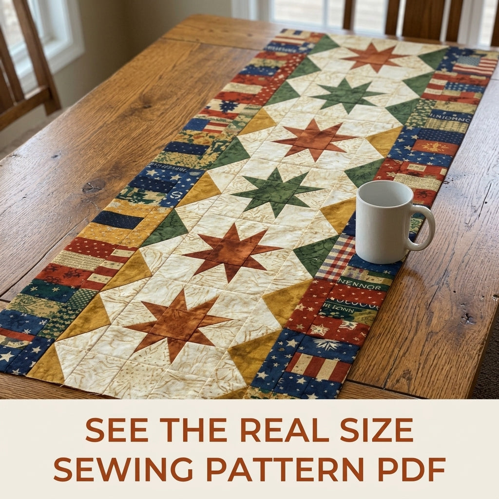 Sawtooth Star Table Runner Sewing Pattern PDF – Scrappy Quilted Runner