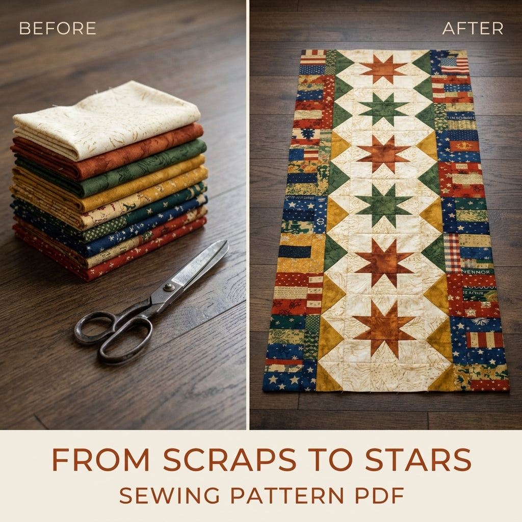Sawtooth Star Table Runner Sewing Pattern PDF – Scrappy Quilted Runner