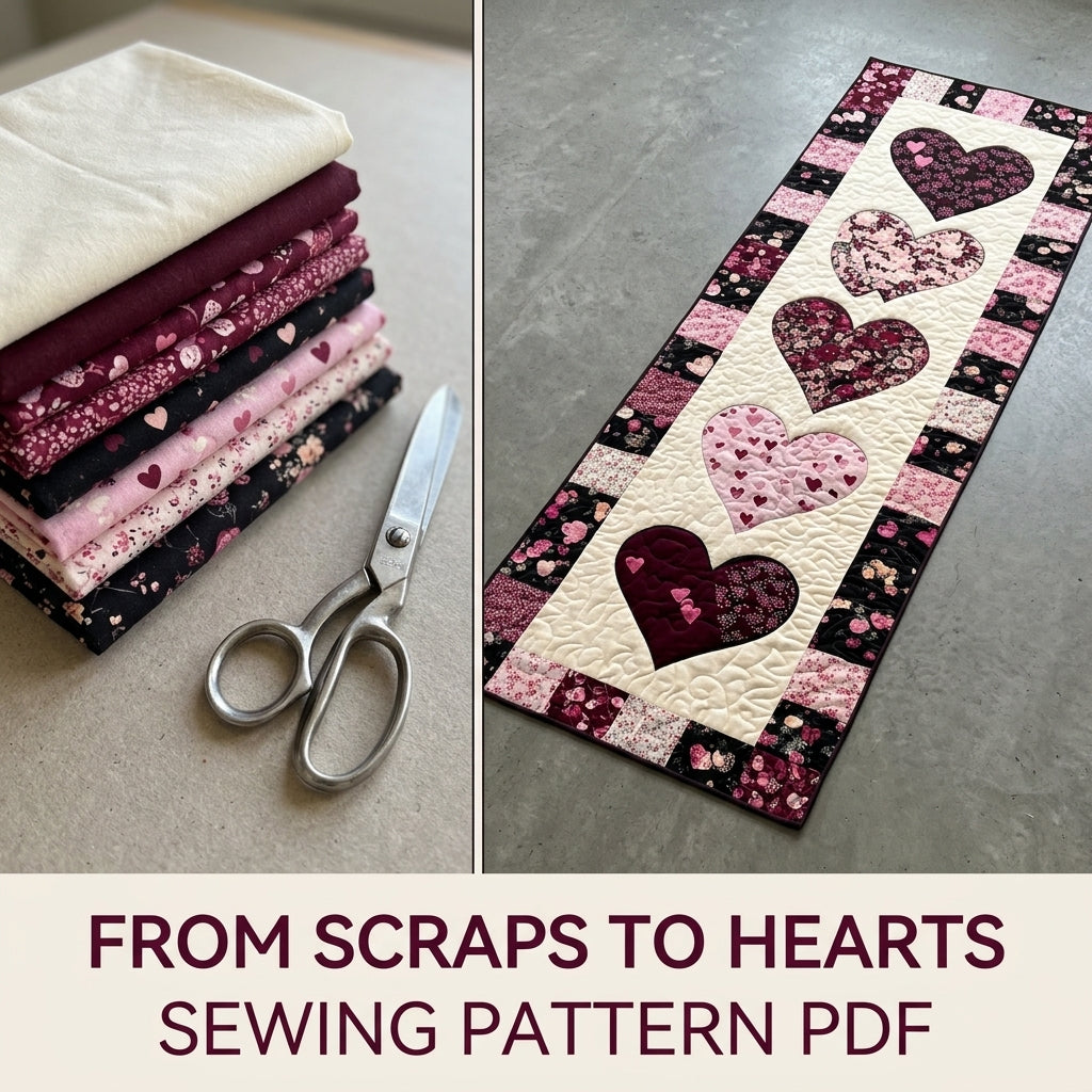 Heart  Appliqué Table Runner Sewing Pattern PDF – Valentine Appliqué Quilted Runner