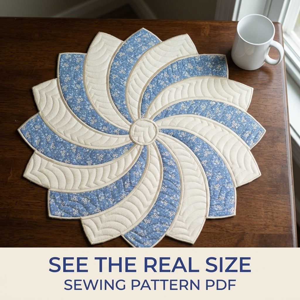 Swirl Table Topper Sewing Pattern PDF – Round Quilted Centrepiece