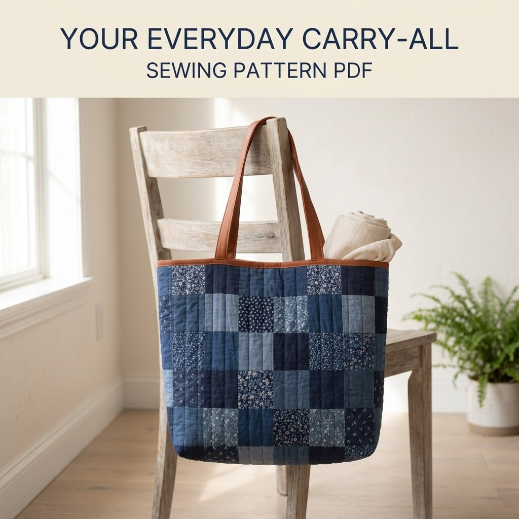 Quilted Tote Bag Sewing Pattern PDF – Patchwork Quilt Tote with Shoulder Straps