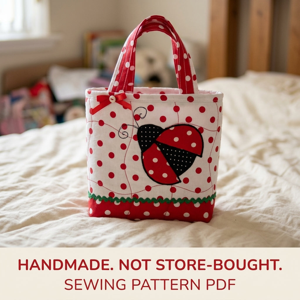 Ladybird Polka Dot Tote Sewing Pattern PDF – Kids Quilted Bag with Appliqué