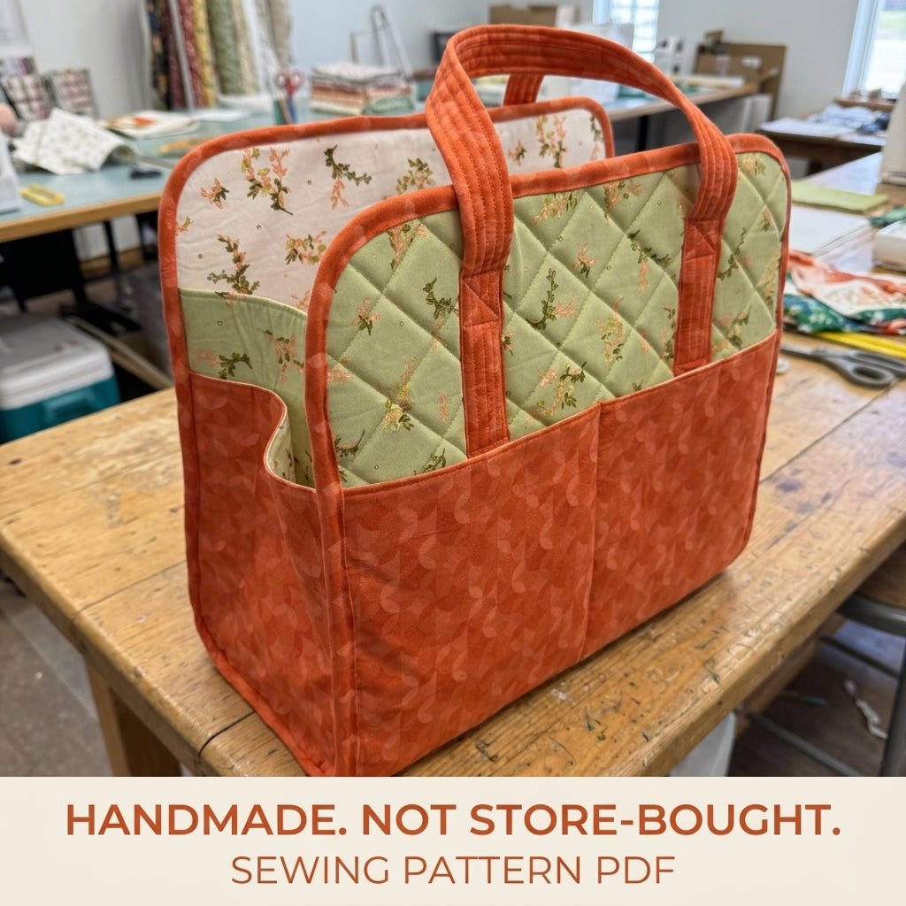 Quilted Craft Carry-All Sewing Pattern PDF – Large Project Tote with Pockets