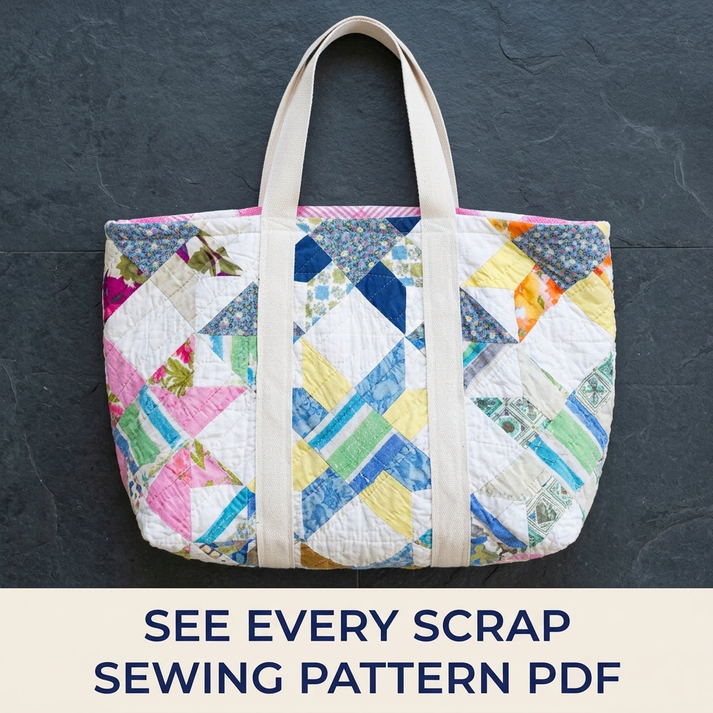 Scrappy Star Quilt Tote Sewing Pattern PDF – Upcycled Quilt Tote Bag