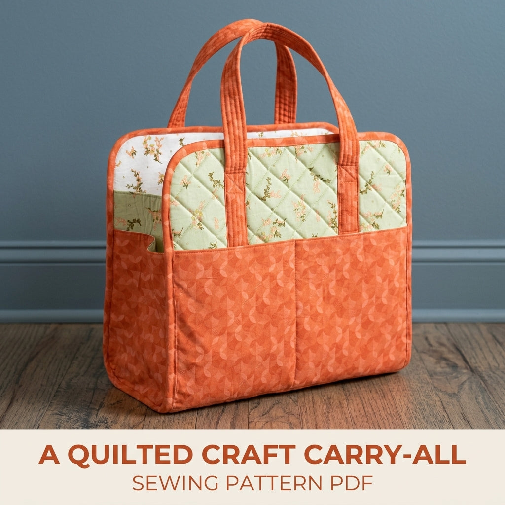 Quilted Craft Carry-All Sewing Pattern PDF – Large Project Tote with Pockets
