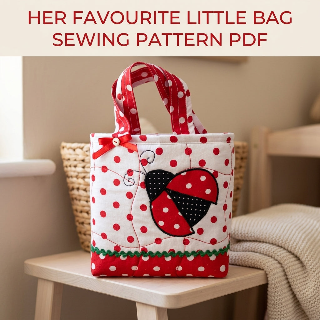 Ladybird Polka Dot Tote Sewing Pattern PDF – Kids Quilted Bag with Appliqué