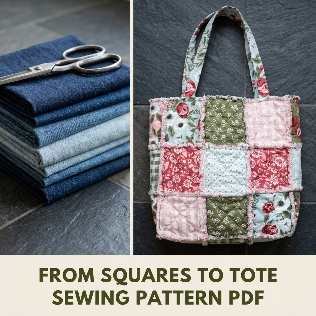 Rag Quilt Tote Sewing Pattern PDF – Easy Frayed Patchwork Bag