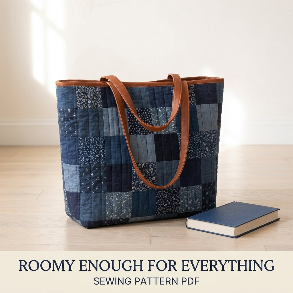 Quilted Tote Bag Sewing Pattern PDF – Patchwork Quilt Tote with Shoulder Straps
