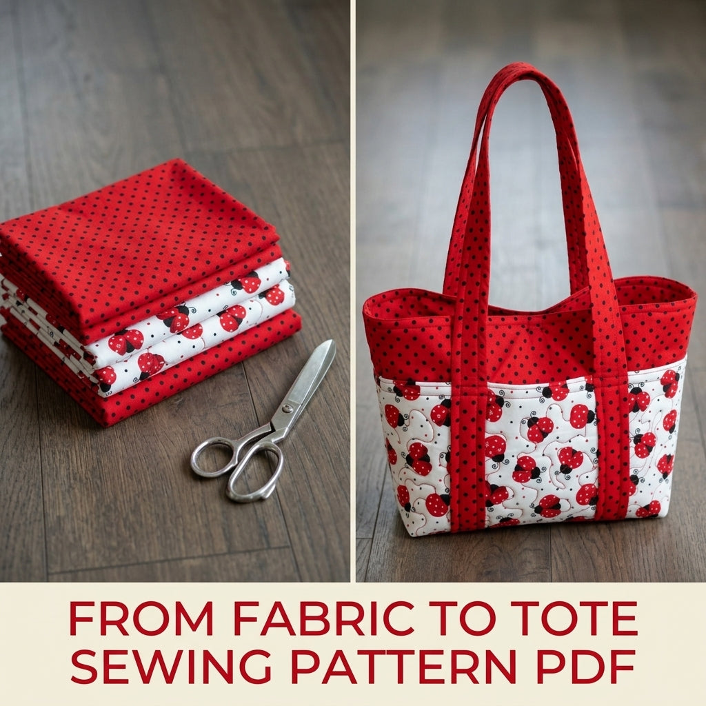Ladybird Print Pocket Tote Sewing Pattern PDF – Quilted Tote Bag with Outside Pockets