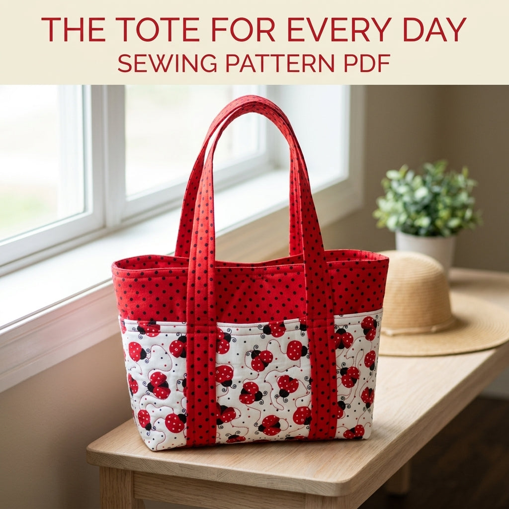 Ladybird Print Pocket Tote Sewing Pattern PDF – Quilted Tote Bag with Outside Pockets