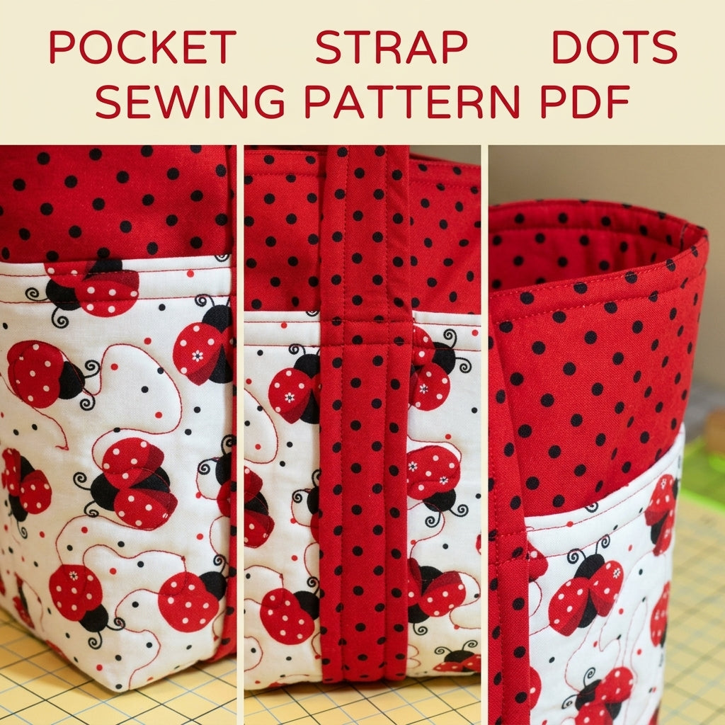 Ladybird Print Pocket Tote Sewing Pattern PDF – Quilted Tote Bag with Outside Pockets