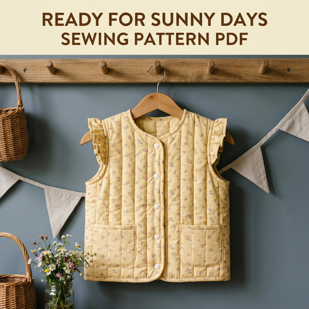 Children's Quilted Vest Sewing Pattern PDF – Girls' Ruffle Vest with Patch Pockets
