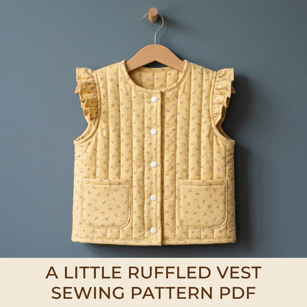 Children's Quilted Vest Sewing Pattern PDF – Girls' Ruffle Vest with Patch Pockets