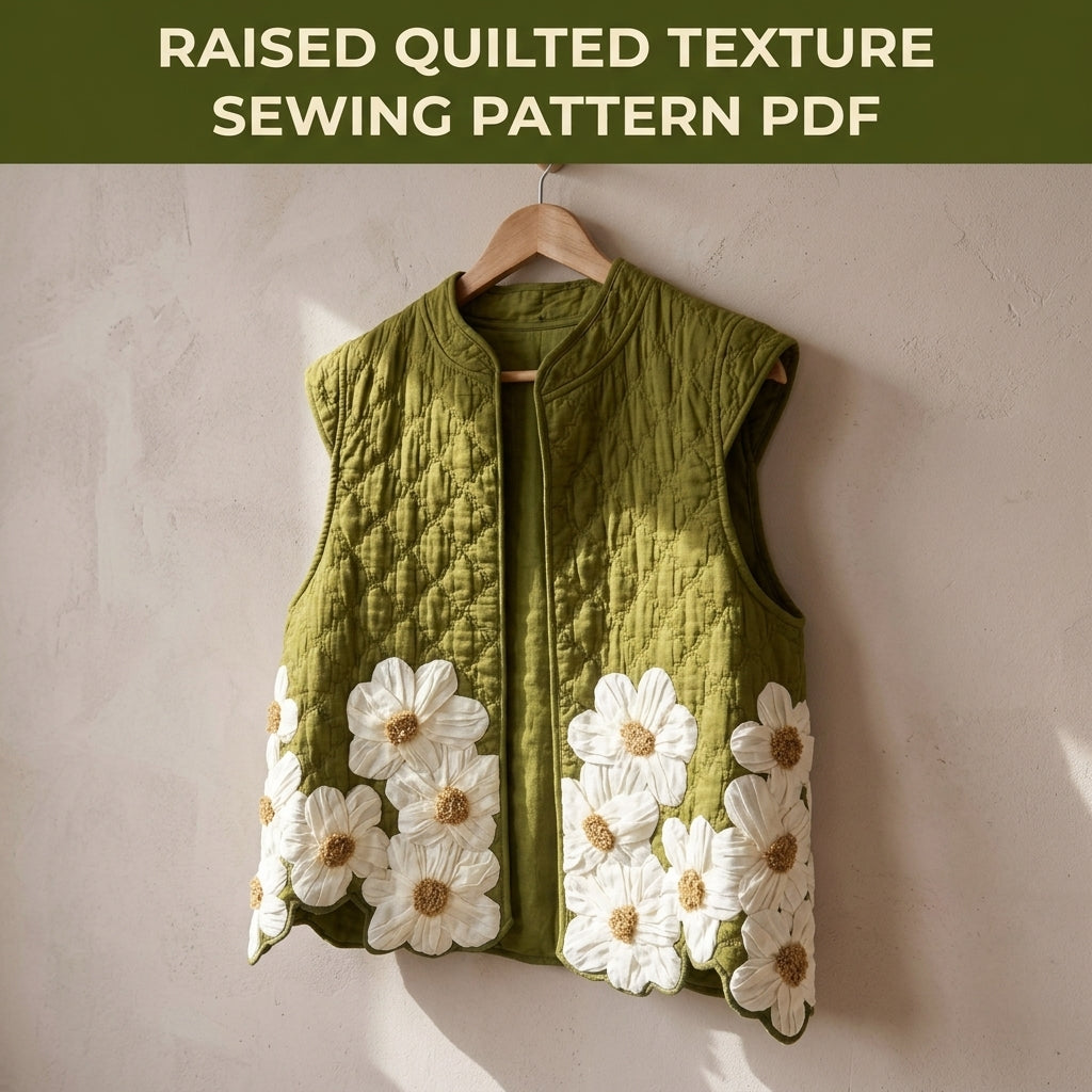 Daisy Appliqué Quilted Vest Sewing Pattern PDF – 3D Flower Quilted Waistcoat