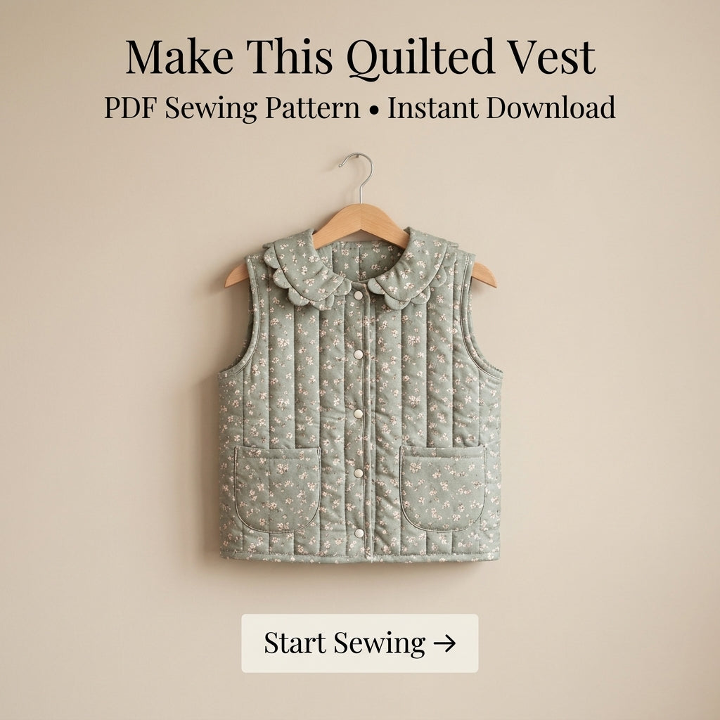 Girls' Quilted Jacket Sewing Pattern – Scalloped Collar, Snap Front
