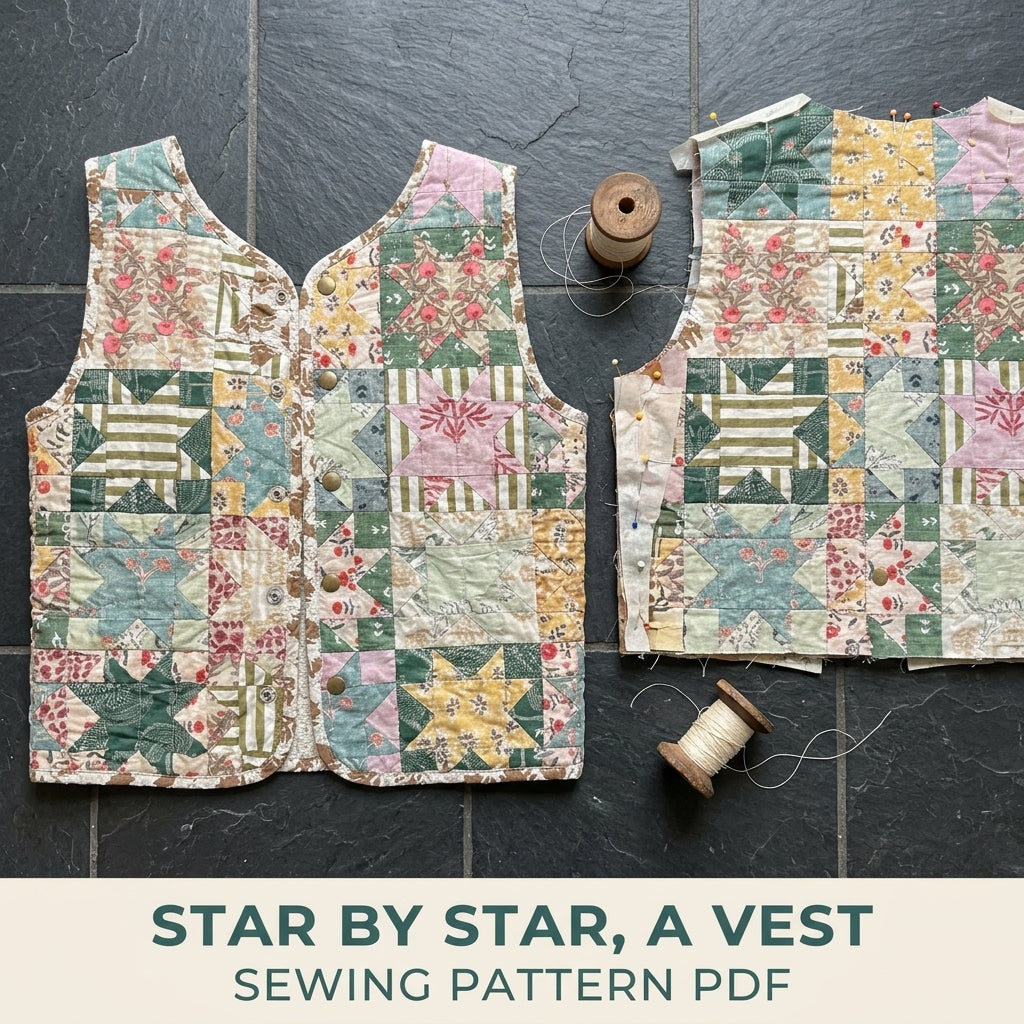 Sawtooth Star Patchwork Vest Sewing Pattern PDF – Quilted Scrap Vest